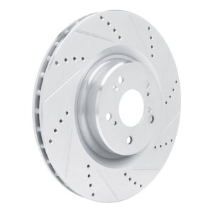 Acura TLX Brake Rotor (1) - Front Right - R1 Concepts - Drilled & Slotted - Silver - `21-`25